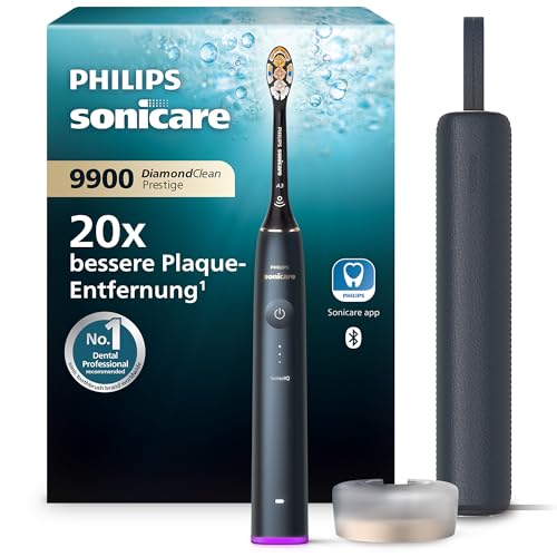 Philips Sonicare DiamondClean Prestige 9900 elektrische Zahnbürste - Schallzahnbürste mit SenseIQ, A3 Premium-All-in-One-Bürstenkopf und Ladeetui in Mitternachtsblau (Modell HX9992/12)