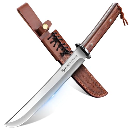 Dream Reach Outdoor Survival Messer, Full Tang Scheide Rosenholz | Scharf Feststehende Klinge, Rosenholz Griff, Full Tang, für Camping Wandern Angeln, Geschenk für Männer
