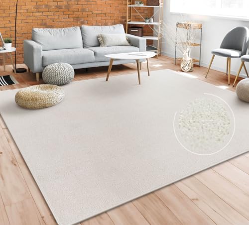 Paco Home Teppich Wohnzimmer Schlafzimmer Esszimmer Kurzflor Moderne Optik Einfarbig Pastell, Grösse:80x150 cm, Farbe:Creme