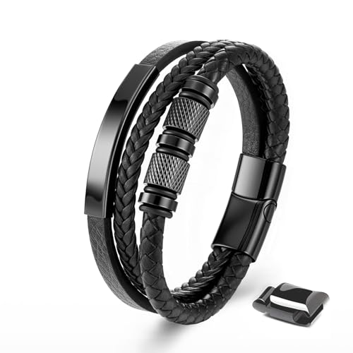 Armband Herren - Lederarmband - Edelstahl-Magnetschließe Armband - Geflochtenes Lederarmband - Armbänder für Herren als Geschenk für Geburtstag, Valentinstag, Weihnachten oder Vatertag 21CM