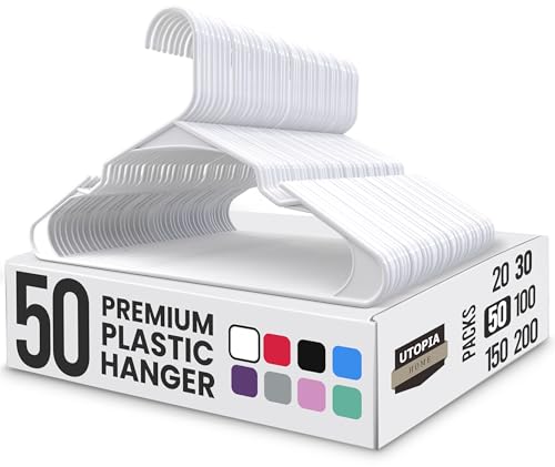 Utopia Home Kleiderbügel platzsparend – 50er Set Kunststoff Kleiderbügel, ultraschlank und rutschfest, weiß, platzsparende Bügel für Kleiderschrank und Garderobe