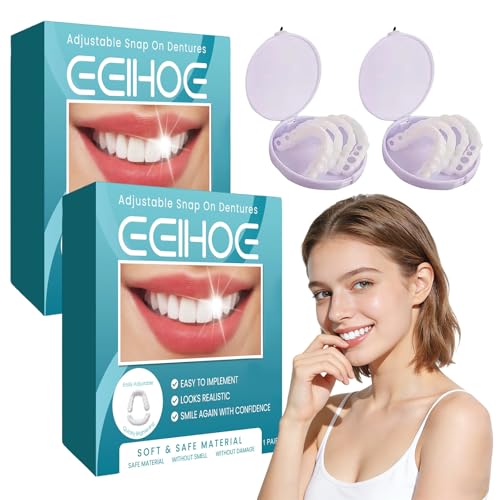 MOFXWHE 2 Stück Silikon Zahnprothesen, Provisorisches Zahn-Veneerset, Falsche Zähne Veneers, Reline Gebiss-Set, Zahnersatz Silikon-Reline-Kit Zahnersatz Prothese Komplett für Temporäre Zahnaufhellung