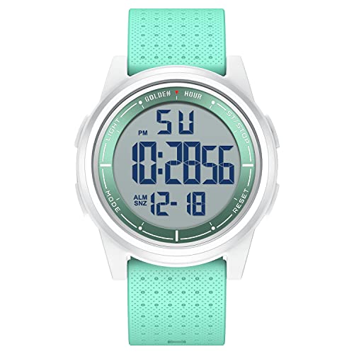 GOLDEN HOUR Sport-Armbanduhr, ultradünn, minimalistisch, wasserdicht, digital, mit Weitwinkel-Display, Gummiband, für Herren und Damen