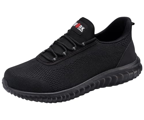 LARNMERN Arbeitsschuhe Sicherheitsschuhe Herren Leicht Slip On Stahlkappenschuhe Sneaker 51666 (43 Herren,Schwarz)