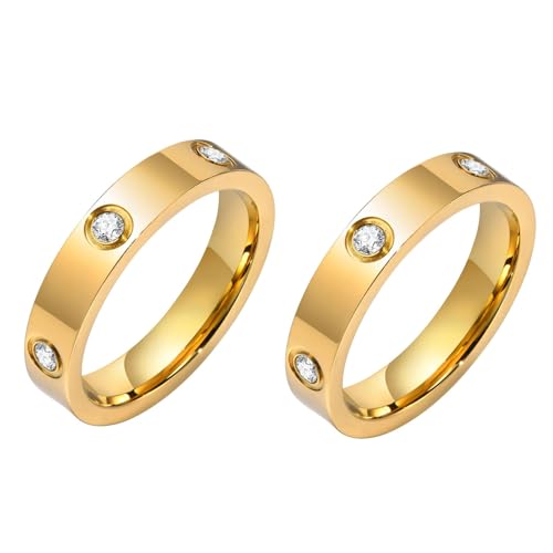 RIXERKOC Liebe Freundschaft Ringe Damen 18K Gold plattiert Edelstahl Versprechen Ring mit Stein Hochzeit Band Schmuck Muttertag Weihnachten Geburtstag Geschenke für Frauen Mädchen