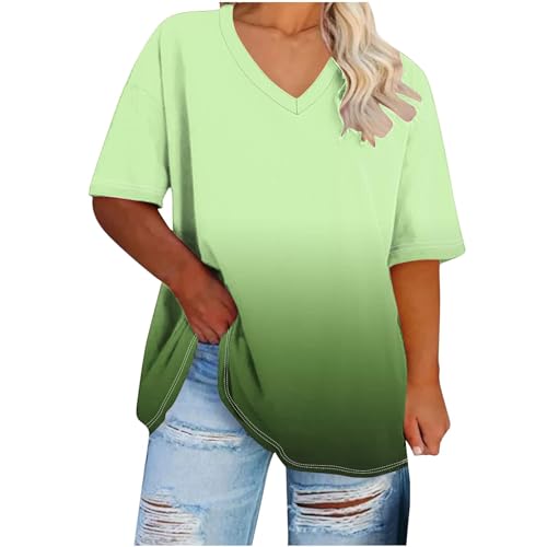 Oversized T-Shirt Damen Frauen V-Ausschnitt Kurzarm Große Größen Casual Lockere Bequem Basic Sommer Elegant Tee Shirts Übergröße Bluse Weiß Schwarz T-Shirt Leicht Lässiges Oberteile Sportshirt