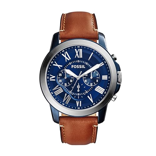 Fossil Herrenuhr Grant, QuarzChronographenwerk, 44 mm, 2farbiges Edelstahlgehäuse mit Lederarmband, FS5151
