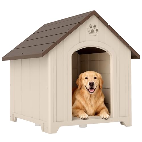 PawHut Hundehütte Wetterfestes Hundehaus für Große Hunde 88x79x89 cm Beige