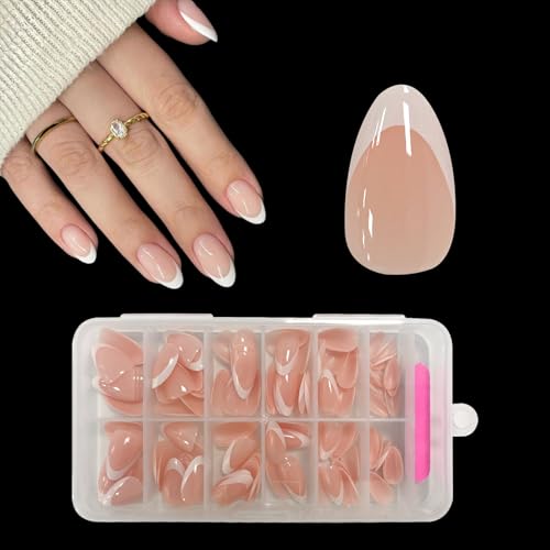 ZAHRVIA French Nails künstliche Nägel zum Aufkleben, 120 Stück, künstliche Nägel, weiße Spitze, vollständige Abdeckung, zum Aufkleben, Maniküre-Dekorationen
