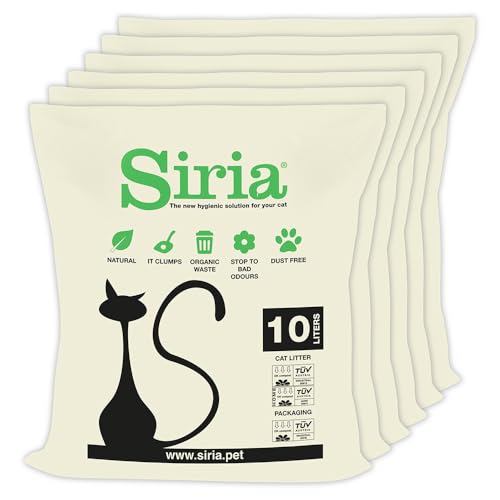 Siria 60L-Katzenstreu Klumpend und Pflanzlich-Set 6 Sack je 10 Liter