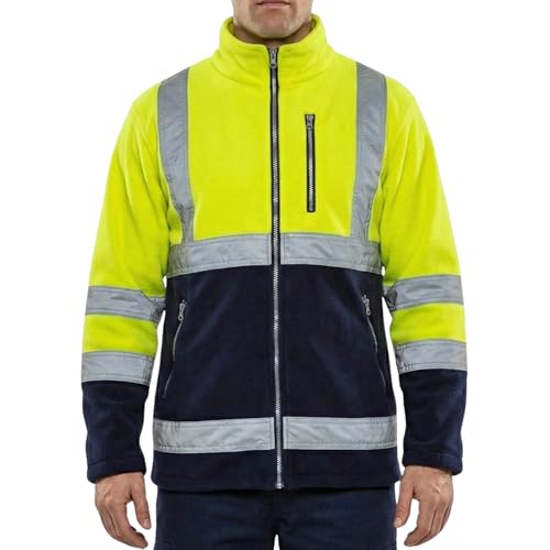 NEO TOOLS Herren Warnschutz-Arbeitsjacke, Stehkragen, langarm, Obermaterial Fleece 280 g/m2 aus 100% Polyester, mit reflektierenden Streifen, Größe:XL, gelb