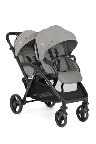 Joie evalite™ duo Geschwisterwagen, leicht, kompakt faltbar, Reisesystem-kompatibel, vorwärtsgerichtet, mit Regenschutz, Geburt bis 3 Jahre (0–15 kg), pebble