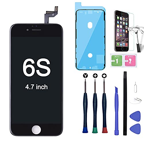 Xlhama kompatibel mit iPhone 6S LCD Display schwarz Ersatz Bildschirm Glas mit Retina-Rahmen, LCD Glas Touchscreen Front Komplettes Werkzeug Adhesive