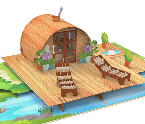 MOKIO® Pop-Up Karte – Sauna – 3D Grußkarte zum Geburtstag, als Geburtstagskarte oder Gutschein für einen Saunabesuch, Therme oder Wellness