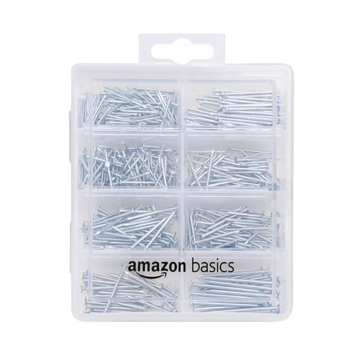 Amazon Basics Nagel-Set, mit Senkkopf-Nägeln, Drahtstiften, gewöhnlichen Nägeln, Drahtnägeln und Bilderrahmen-Nägeln, 550 Stück