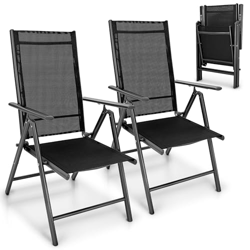 tillvex Gartenstuhl 2 Stück klappbar aus Aluminium | Hochlehner mit Armlehnen | Klappstuhl verstellbar | Klappsessel Balkon Garten Terrasse (Anthrazit)