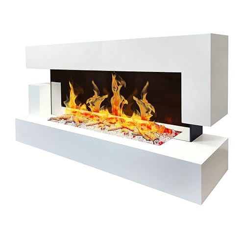 CHEMIN'ARTE Elektrokamin - Wandkamin Elektrisch - Quartz 3XL 153x65zm mit heizung 2000W - Weiß - Kamin deko - mit Fernbedienung - LED-Flammeneffekt
