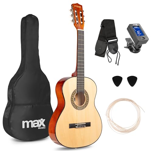 MAX SoloArt, 3/4 Guitar Kinder ab 6 Jahren, Plektrum, Natur Holz