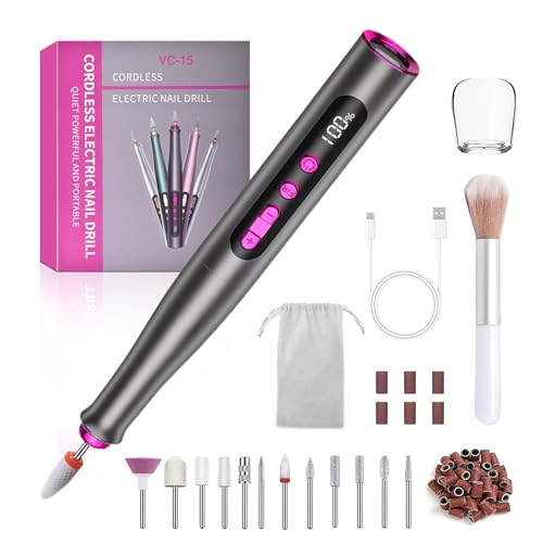 Elektrische Nagelfräser Kabellose - 35000 U/Min Nagelfeile für Gelnägel, 5 Geschwindigkeiten, 12 IN 1 Professionell Fräser für Nägel & Acrylnägel, Akku Rechargeable Maniküre Pediküre Set
