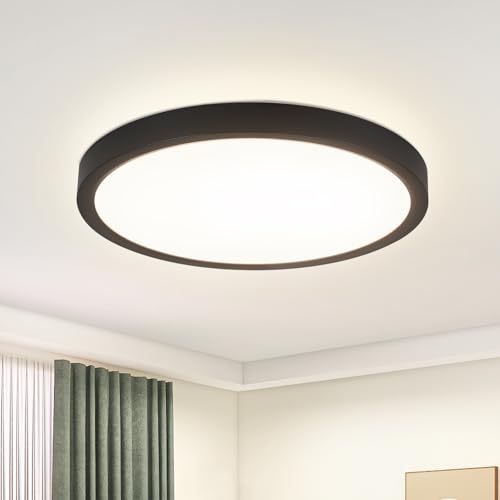 ZMH Deckenlampe LED Deckenleuchte Badezimmer - Badezimmerlampe Flach 15W Küchenlampe Schwarz Flurlampe 4000K Küche Deckenbeleuchtung Rund Badlampe Decke Ø18cm für Flur Bad Schlafzimmer