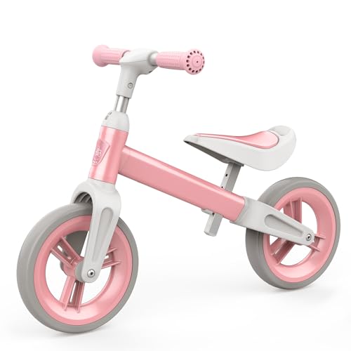 MHCYLION Laufrad ab 1.5-4 Jahre bis zu 25 kg, Lenkrad und Sattel höhenverstellbar, Lenkradschloss, Ultraleicht Kinderlaufrad Balance Fahrrad für Jungen Mädchen(Rosa)