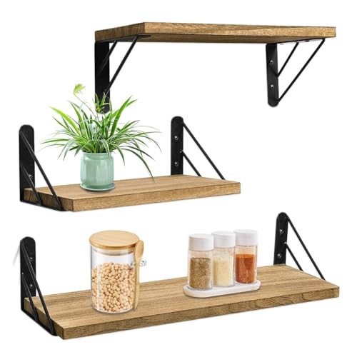 LCUHAVA Wandregal Holz Regal Wand 3er Set Regale für Wände Regalbrett 29/36/42 cm Schweberegal Holz Maximale Belastung 40lbs für Wohnzimmer, Schlafzimmer, Badezimmer, Küche, Büro