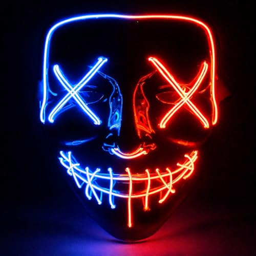 TK Gruppe Timo Klingler LED Grusel Maske - wie aus Purge für Halloween, Fasching & Karneval als Kostüm für Herren & Damen (rot/blau)
