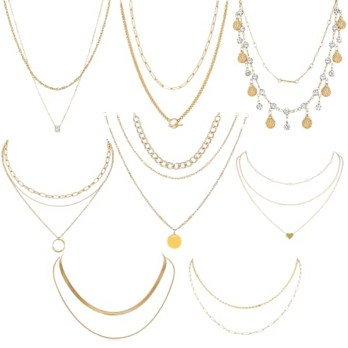 WSXQAZ Gold Damen Layering Halskette Damen, Layering Kette Damens Set, Boho Kette, Layerings Choker Frauen Kettes Wasserfest Lange Ketten, Trendy Schmuck Geschenke, Halskette