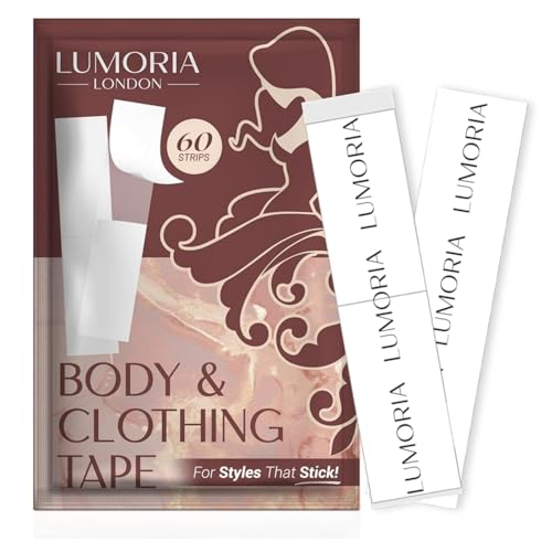 LUMORIA Fashion Tape doppelseitiges Klebeband Kleidung, transparentes Body Tape doppelseitg, geeignet für alle Stoffarten und empfindliche Haut, selbstklebend mit starkem Halt (60 Stück)