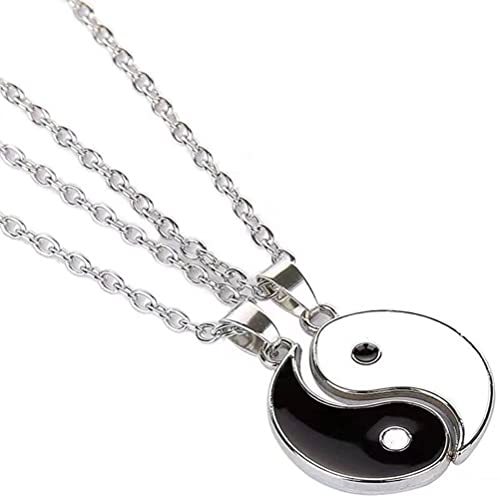 MiaLover 2 Stück Yin Yang Paar Halskette Taichi BFF Kette Freundschaftsketten Partner Schmuck ketten für beste Freunde,Liebhaber und Couple Geschenke(Sliber)