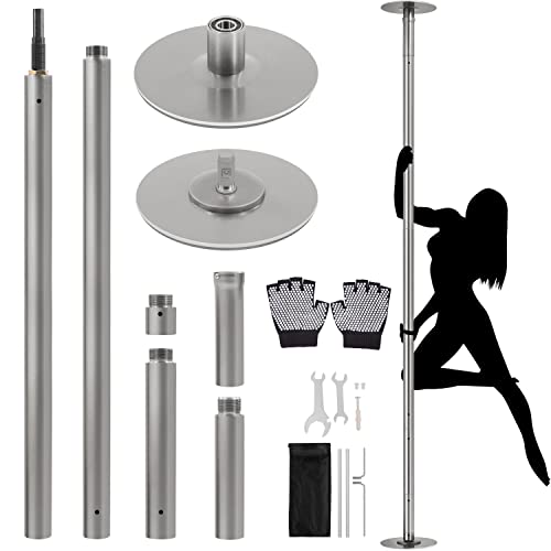 Yaheetech Tanzstange 45 mm, Pole Dance Stange 225 cm bis 274,5 cm Höhenverstellbar, Tanzstange Statisch oder Spinning Mattsilber