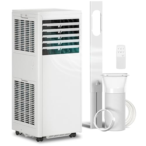 HOMCOM Mobiles Klimagerät mit Abluftschlauch 9000 BTU 1010W, 4-in-1 Mobile Klimaanlage Kühlen, Ventilieren, Entfeuchten, Schlafmodus, 24h-Timer, Fernbedienung, Fensterkit für Räume bis 30㎡