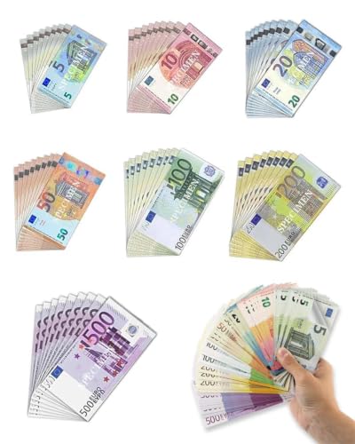 RAVNIX 140 Stück Spielgeld Euro Scheine | Prop Money Euro Real Size 5/10/20/50/100/200/500 € | Realistischer Druck | Ideal für Money Gun, Lernspiele, Rollenspiele & Montessori-Aktivitäten