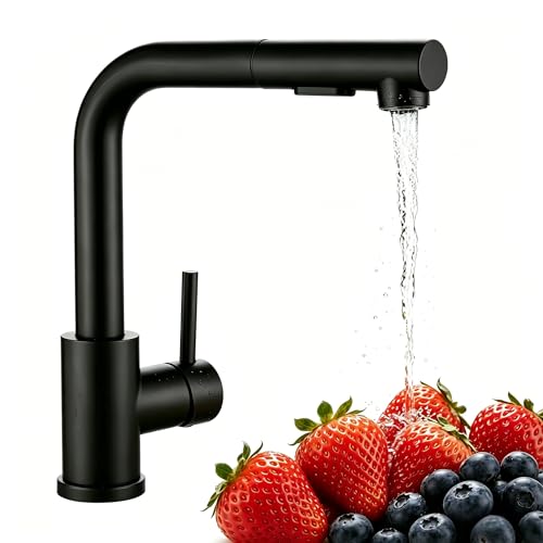 Baollansa Wasserhahn Küche,Küchenarmatur Ausziehbar mit Hochdruck,Spültischarmatur Küche mit Brause Zwei Wasserstrahlarten,Armatur Küche Mischbatterie Edelstahl 360° Schwenkbar (Schwarz)