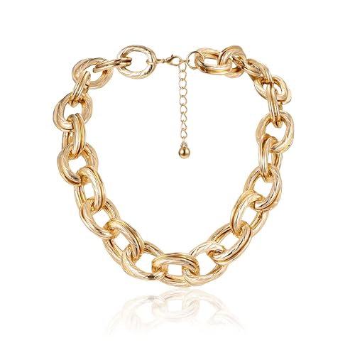 Sllaiss Klobige Goldkette für Frauen – 14 Karat vergoldet Trendige Statement-Ketten Hypoallergen klobige Kette Große kubanische Gliederkette Schmuck Punk Hip Hop Choker für Frauen Männer