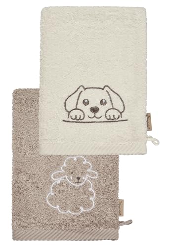 Sterntaler Waschlappen 2er Pack Bauernhof - Frottee Babywaschhandschuh aus saugfähiger, weicher Baumwolle, sorgt für Spaß beim Baden und Duschen - Baby und Kinder Waschlappen mit Stickerei, sandfarben