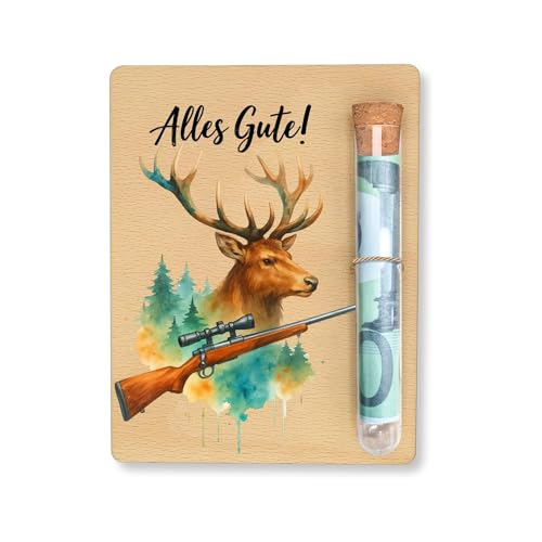 Geldgeschenk Verpackung Jäger Geschenke Set Mit Reagenzglas Und Holzkarte 11x13 Cm Für Männer Und Frauen, Kreative Geschenkidee, Passend Als Jagd Zubehör Präsent
