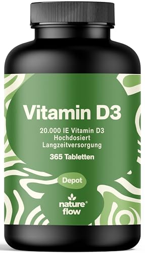 Vitamin D3 20000 IE hochdosiert - 365 Tabletten - Produziert in Deutschland - Laborgeprüft - Verpackung kann variieren