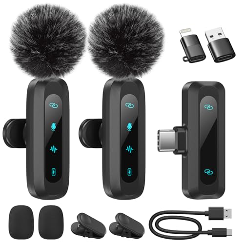 Kabelloses Lavalier-Mikrofon für iPhone, iPad, Android-Handy, 2er-Pack Mini-Mikrofon mit Rauschunterdrückung, Auto-Pairing und Stummschaltung und Reverb für Vlogging, Videoaufnahmen, TikTok, YouTube