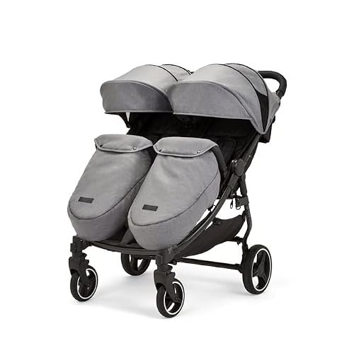 Venus Max Doppel kinderwagen - geeignet von Geburt bis 15 kg (ca. 3 Jahre), kompakter, leichter, faltbarer Zwillingskinderwagen, inklusive Regenschutz und Fußwärmer (Raumfahrt Grau)