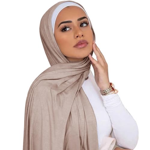 Piewag Hijab-Schal für Damen, weiche Baumwolle, muslimischer Jersey, Hijab, Kopftuch, modisch, langer Schal, Helles Braun, Einheitsgröße