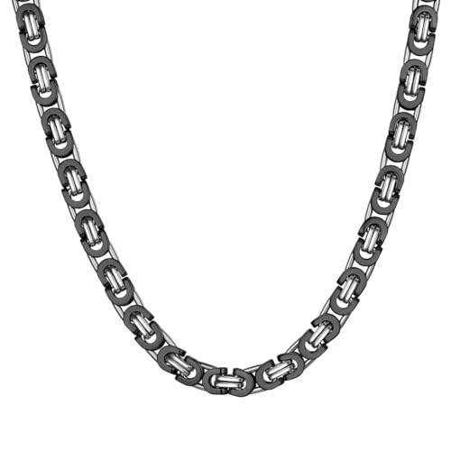 ChainsHouse Schwarz Ketten Königskette Herren Byzantinische Kette 51cm Edelstahl Plattenkette 6MM breit Halskette Damen Platten Kette Schmuck Herren