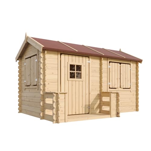 Timbela Kinderspielhaus aus Holz - Spielhaus im Freien für Kinder - B178xL241xH151 cm/2,63m2 Gartenspielhaus - Garten-Sommerhaus für Kinder M503