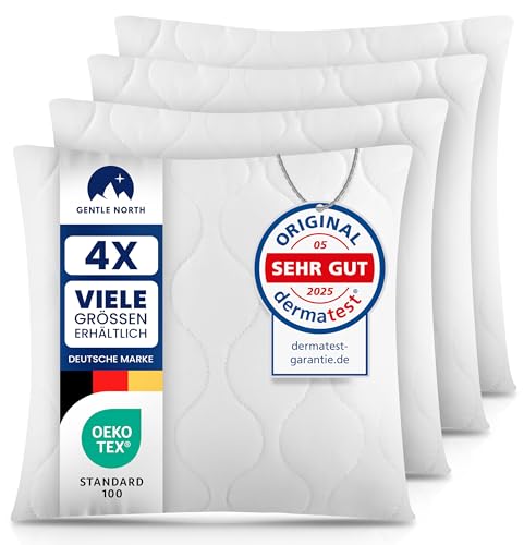 Gentle North Kopfkissen (40x40 cm groß) - 4er Set Kissen für Bett und als Dekokissen - Mit Reißverschluss für Füllung - Sofakissen - Zierkissen für Couch und Sofa - Ökotex - Waschbar bis 60° - Weiß