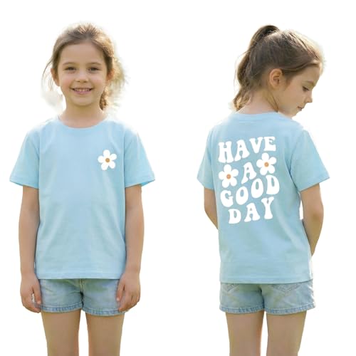 T-Shirt Mädchen Sommer Kurzarm Weisses Tshirt Kinder Baumwolle Tops für Mädchen Mode Druck Shirt Rundhals Sport Leicht Tshirts für Mädchen (DE/NL/SE/PL, Alter, 13 Jahre, 14 Jahre, Regular, Blau)