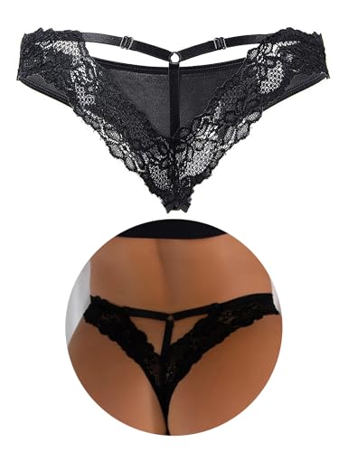 comeondear Damen Höschen Sexy String Tanga Damen Spitze Unterwäsche Brazilian Slip Bikini Thong Erotisch Panty T-Back Hipster Dessous Große Größen Unterhosen Reizwäsche(Schwarz,M-L)