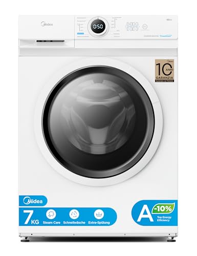 Midea MF10EW70BA10 Waschmaschine / 7kg / 1400 U/Min/EEK A-10%/Inverter Quattro Motor/Dampffunktion/Grosse Trommel/Nachlegefunktion/Kindersicherung/AquaStop, Weiß