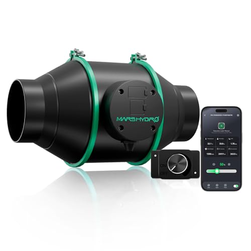 Mars Hydro iFresh Rohrventilator 100mm, 350m³/h Leiser EC Motor, 27W Rohrlüfter EU-Stecker, Abluftventilator für Growbox, Growzelt und Gewächshaus Hydrokultur