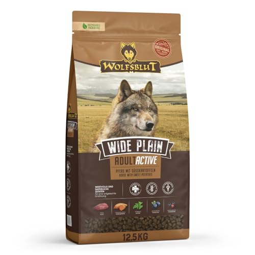 WOLFSBLUT – Wide Plain Adult Active | Trockenfutter mit wertvollen Superfoods für aktive, ausgewachsene Hunde. Getreidefreies Alleinfutter ohne Zusatzstoffe im Beutel | 12,5kg Pferd
