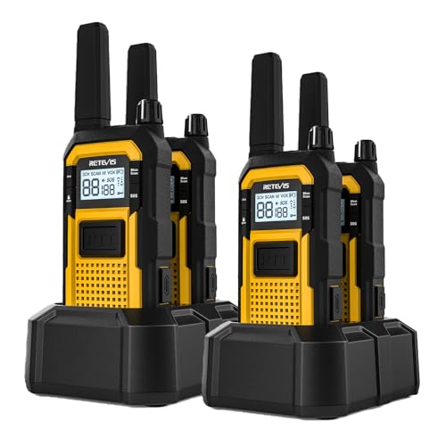 Retevis RB648 Walkie Talkie, Funkgerät Wasserdicht, MIL-STD-810H, Robust, 2000 mAh Akku, IP67, Doppel-PTT, Notfallalarm,VOX, PMR Funkgerät für Industrie Baustelle(4er Set, Gelb)